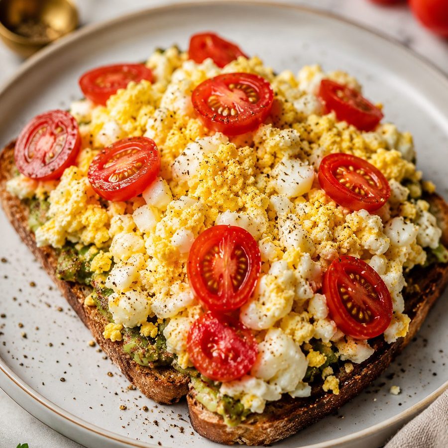 Avocado toast with feta and cherry tomatoes