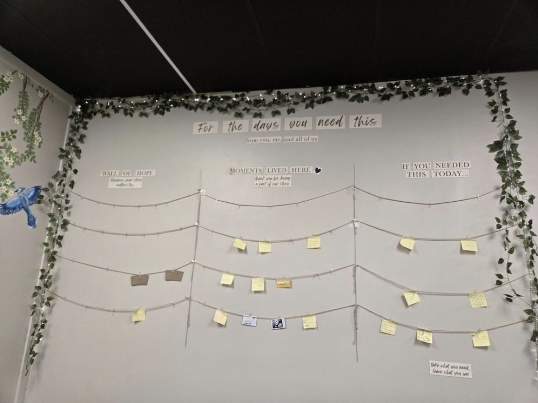 The wall of handwritten notes guests leave for each other